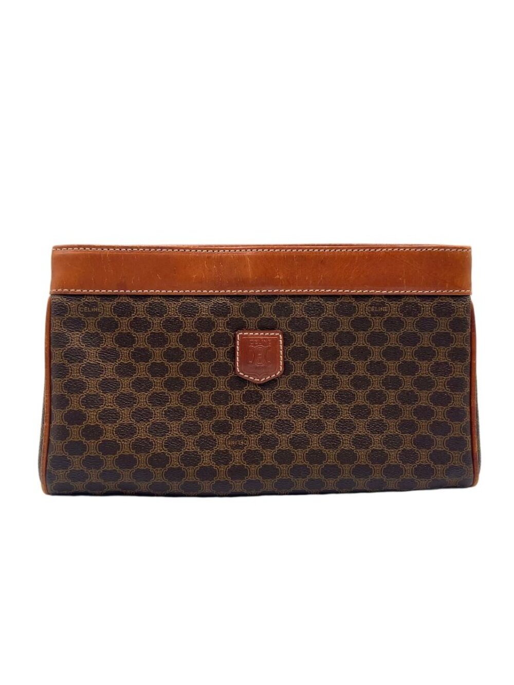 Celine Macadam Leather Brown Light Clutch Gold